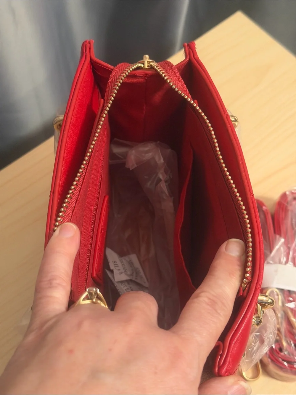 Badgley Mischka Red Quilted Satchel with Gold Accents